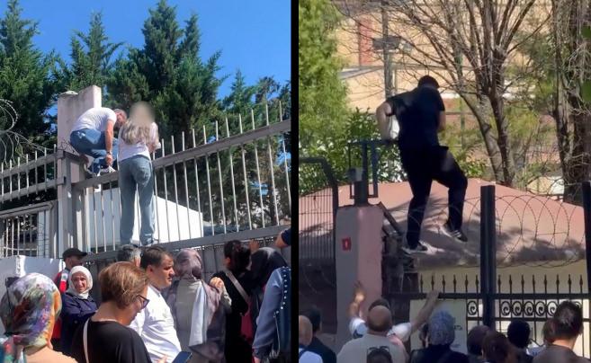 Sınava ge&ccedil; kalan &ouml;ğrenci, demir parmaklıklara tırmandı