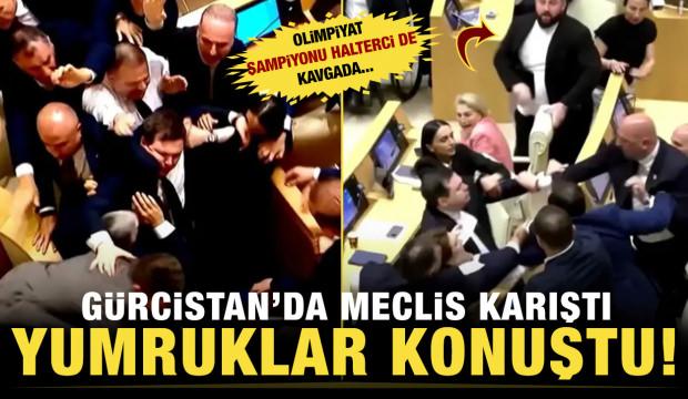 G&uuml;rcistan parlamentosu karıştı vekiller birbirine yumrukla saldırdı
