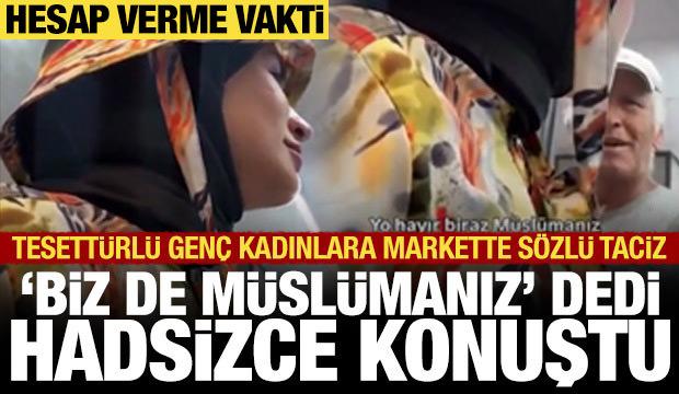 Tesett&uuml;rl&uuml; kadının kıyafetine karıştı: Hadsiz s&ouml;zler, tepki &ccedil;ekti