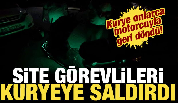 Ataşehir'de g&uuml;venlik g&ouml;revlilerinden kuryeye saldırı: O anlar kask kamerasında