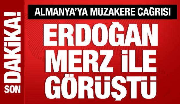 Cumhurbaşkanı Erdoğan, Almanya Şans&ouml;lyesi Merz ile g&ouml;r&uuml;şt&uuml;