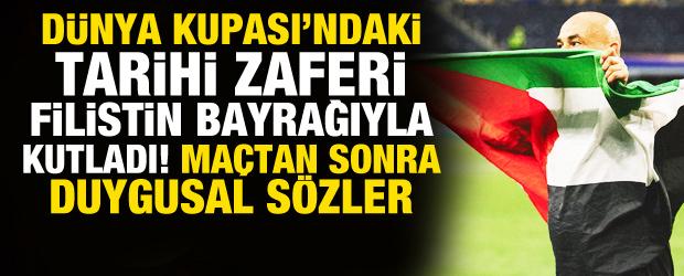 D&uuml;nya Kupası'nda tarihi zaferi Filistin bayrağıyla kutladı! Ma&ccedil;tan sonra duygusal s&ouml;zler