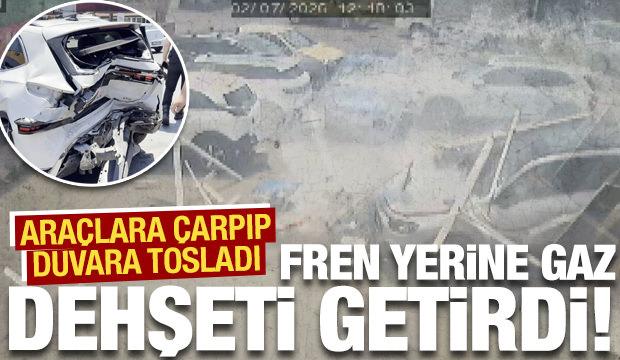 Sarıyer&rsquo;de fren yerine gaza basan cip s&uuml;r&uuml;c&uuml;s&uuml; 5 aracı bi&ccedil;ti: İşte kaza anı