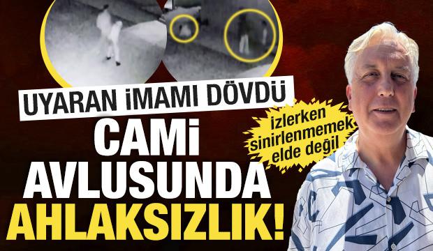 Alkol alıp cami avlusunda uygunsuz hareketler yapan &ccedil;ift kendilerini uyaran imamı d&ouml;vd&uuml;