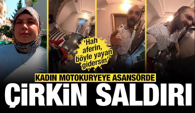 Kadın motokuryeye asans&ouml;rde &ccedil;irkin saldırı: &lsquo;Hah aferin, b&ouml;yle yayan gidersin&rsquo;