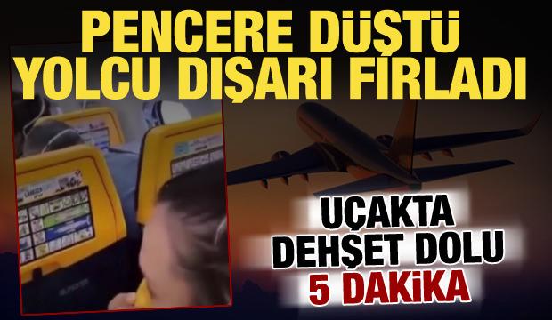 U&ccedil;akta dehşet! Pencere koptu, dışarı &ccedil;ekilen yolcu bacağından tutarak kurtarıldı