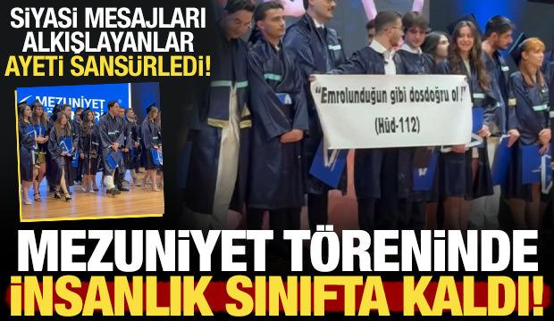 Yeditepe &Uuml;niversitesi'nin mezuniyet t&ouml;reninde rezalet: Ayeti sans&uuml;rlemeye kalkıştılar!