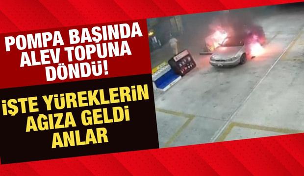 Pompa başında alev topuna d&ouml;nd&uuml;! Yanmaktan son anda kurtuldular