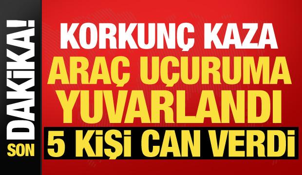 Antalya'da korkun&ccedil; kaza! Otomobil u&ccedil;uruma yuvarlandı: 5 &ouml;l&uuml;, 2 yaralı
