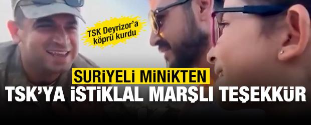 Deyrizor&rsquo;da TSK k&ouml;pr&uuml;s&uuml; kuruldu: Suriyeli minikten T&uuml;rk askerine İstiklal Marşı s&uuml;rprizi