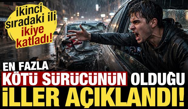 En fazla k&ouml;t&uuml; s&uuml;r&uuml;c&uuml;n&uuml;n olduğu iller a&ccedil;ıklandı! İkinci sıradaki ili ikiye katladı...