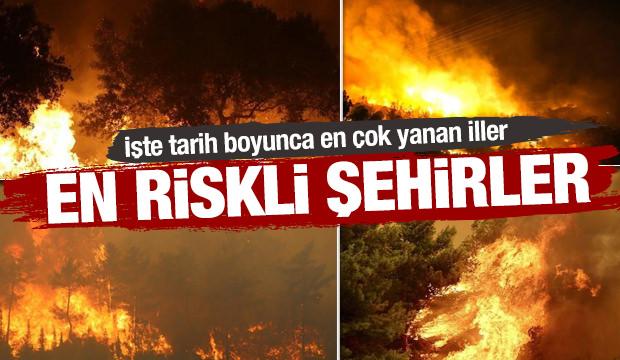 En riskli şehirler belli oldu: İşte tarih boyunca en &ccedil;ok yanan iller