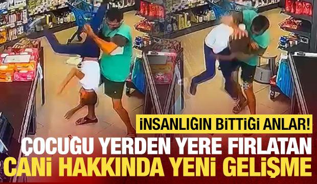 Markette kan donduran anlar: G&ouml;z&uuml; d&ouml;nm&uuml;ş cani &ccedil;ocuğu defalarca yere fırlattı