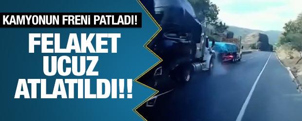 Kolombiya'da freni patlayan tırı kendi aracıyla durduran şof&ouml;r faciayı &ouml;nledi