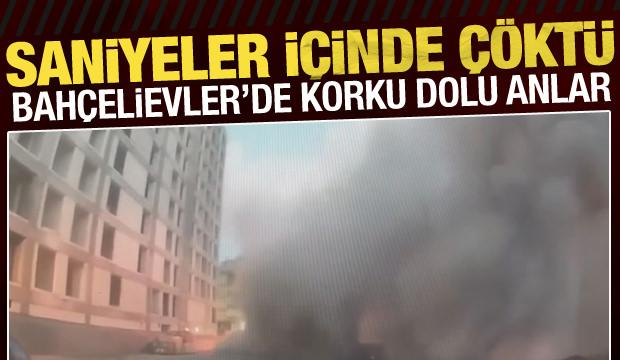 Bah&ccedil;elievler'de 4 katlı binanın &ccedil;&ouml;kme anları kamerada