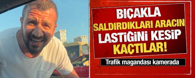 Yol vermedi diye aracın lastiğini kesti: Trafik magandası kamerada