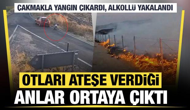 Ankara'da ş&uuml;phelinin &ccedil;akmakla otları tutuşturduğu anlar ortaya &ccedil;ıktı