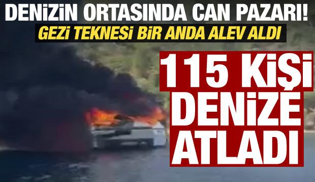Fethiye'de gezi teknesinde yangın! 115 kişi tahliye edildi