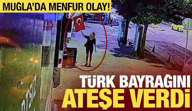 Muğla'da menfur olay! T&uuml;rk bayrağını ateşe veren ş&uuml;pheli yakalandı