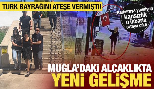 Muğla'da T&uuml;rk bayrağını yakan ş&uuml;pheli adliyeye sevk edildi