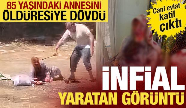 Şanlıurfa'da 85 yaşındaki annesini sopa ile d&ouml;vd&uuml;! Dehşet kameraya yansıdı