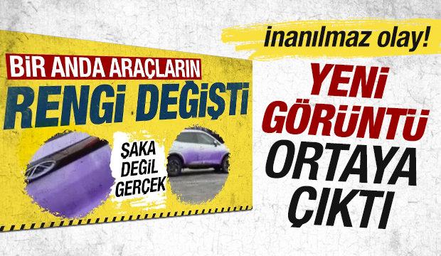 Afyonkarahisar'da ara&ccedil;ların mora boyandığı yolun havadan g&ouml;r&uuml;nt&uuml;s&uuml; 