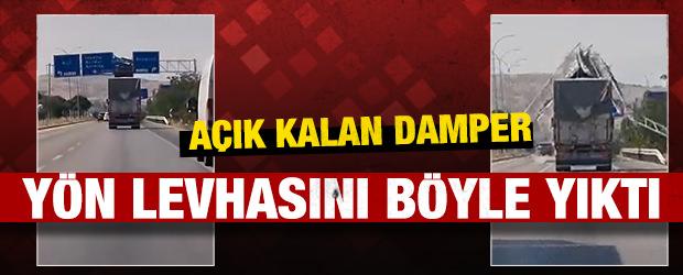 Afyonkarahisar'da a&ccedil;ık kalan damper y&ouml;n levhasını b&ouml;yle yıktı
