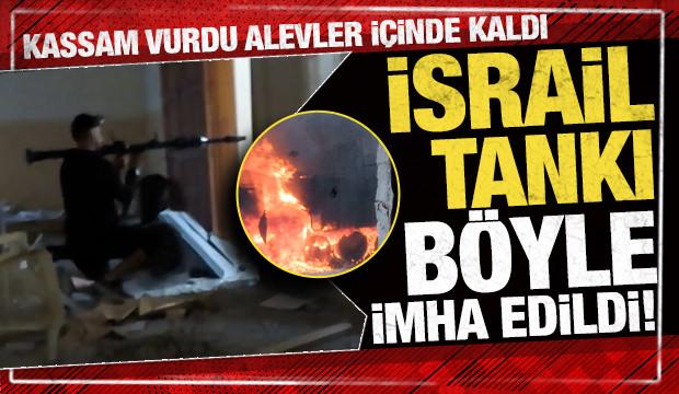 Kassam Tugayları'ndan sıcak &ccedil;atışma g&ouml;r&uuml;nt&uuml;s&uuml;: İsrail tankı b&ouml;yle imha edildi!