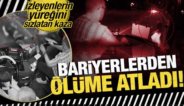 Samsun'da feci &ouml;l&uuml;m kamerada: Bariyerden atladı, otob&uuml;s&uuml;n altında kaldı