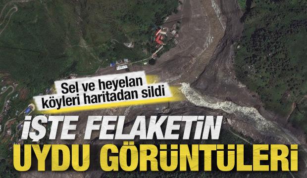 Sel ve heyelan k&ouml;yleri haritadan sildi: İşte felaketin uydu g&ouml;r&uuml;nt&uuml;leri