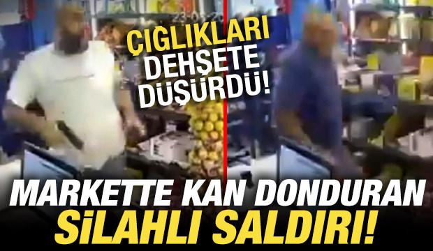 Markette kan donduran silahlı saldırı: &Ccedil;ığlıklar dehşete d&uuml;ş&uuml;rd&uuml;