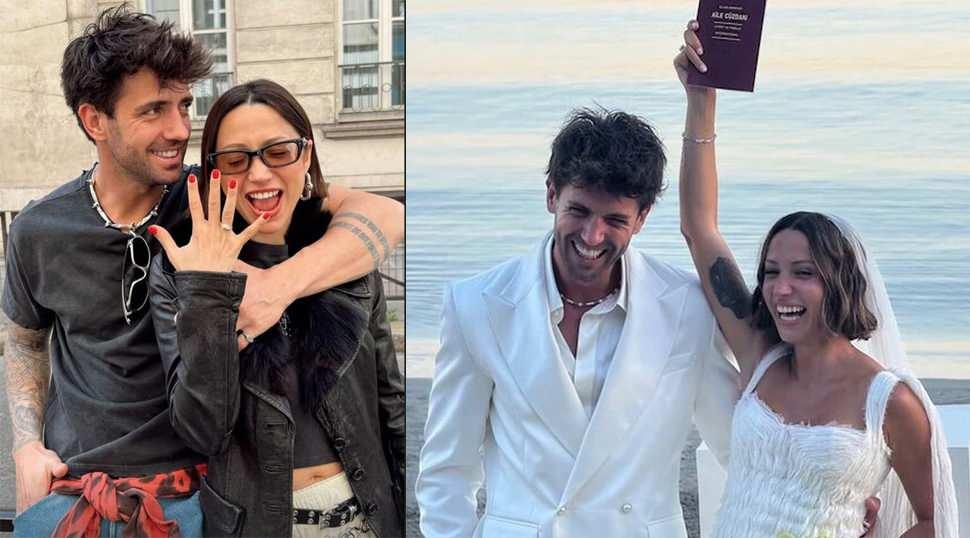 Zeynep Bastık ve Serkay T&uuml;t&uuml;nc&uuml; evlendi! Gelinlik tercihi dikkat &ccedil;ekti