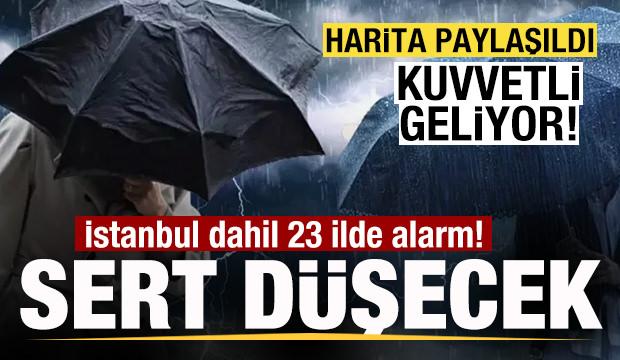 Harita paylaşıldı! Sert d&uuml;şecek! İstanbul dahil 23 ilde alarm! AKOM'dan a&ccedil;ıklama!