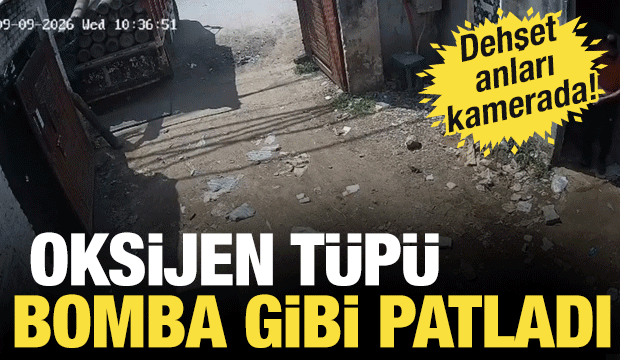 Hindistan'da dehşet anları: Kamyondan d&uuml;şen oksijen t&uuml;p&uuml; bomba gibi patladı