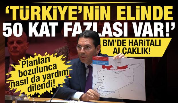 İsrail'den BM'de Suriye haritasıyla provokasyon: T&uuml;rkiye'nin elinde 50 kat fazlası var!