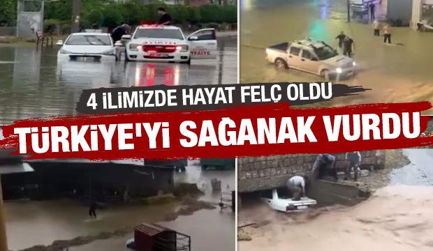Sağanak yağışlar 4 ilimizde hayatı fel&ccedil; etti: Yollar g&ouml;le d&ouml;nd&uuml;, ara&ccedil;lar s&uuml;r&uuml;klendi