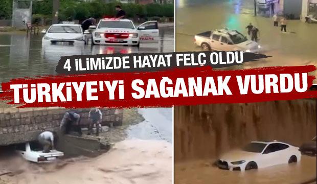Sağanak yağışlar 4 ilimizde hayatı fel&ccedil; etti: Yollar g&ouml;le d&ouml;nd&uuml;, ara&ccedil;lar s&uuml;r&uuml;klendi