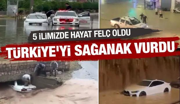 Sağanak yağışlar 4 ilimizde hayatı fel&ccedil; etti: Yollar g&ouml;le d&ouml;nd&uuml;, ara&ccedil;lar s&uuml;r&uuml;klendi