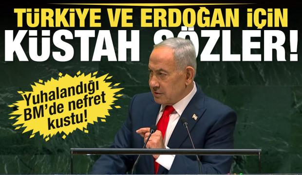 BM K&uuml;rs&uuml;s&uuml;nde yuhalanan Netanyahu'dan T&uuml;rkiye ve Cumhurbaşkanı Erdoğan i&ccedil;in k&uuml;stah s&ouml;zler