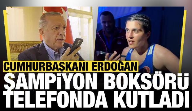 Cumhurbaşkanı Erdoğan, Avrupa şampiyonu milli boks&ouml;r Busenaz S&uuml;rmeneli'yi tebrik etti