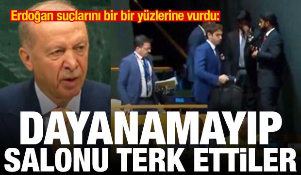Erdoğan su&ccedil;larını bir bir y&uuml;zlerine vurdu: Dayamayıp salonu terk ettiler