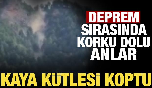 Adana'da deprem sırasında korkutan g&ouml;r&uuml;nt&uuml;! Kaya k&uuml;tlesi koptu