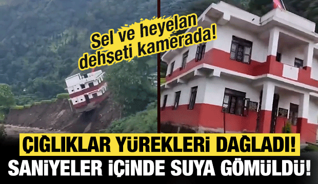 Heyelan sonrasında ev saniyeler i&ccedil;erisinde suya g&ouml;m&uuml;ld&uuml;!