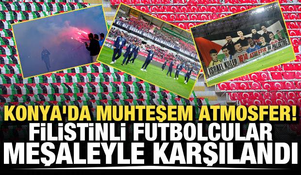 Konya'da muhteşem atmosfer! Filistinli futbolcular meşaleyle karşılandı