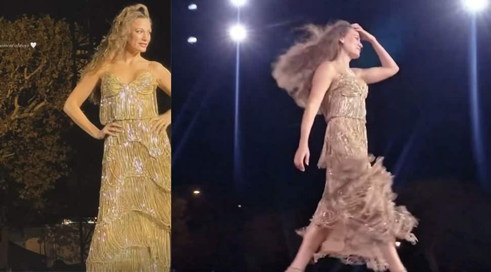 Serenay Sarıkaya'dan olay y&uuml;r&uuml;y&uuml;ş! Podyumdaki hallerine beğeni yağdı
