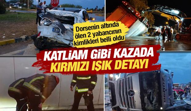 Tır, kırmızı ışıkta bekleyen otomobile &ccedil;arptı, durağa devrildi: 2 kişi feci şekilde &ouml;ld&uuml;
