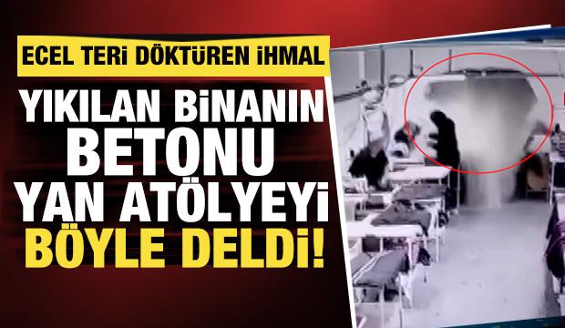 Zeytinburnu&rsquo;nda dehşet anları: Yıkılan binanın betonu yan at&ouml;lyeyi delip ge&ccedil;ti!
