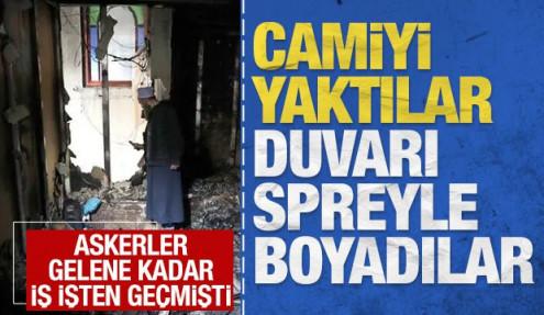 Camiyi yaktılar duvarı spreyle boyadılar: Askerler gelene kadar iş işten ge&ccedil;mişti