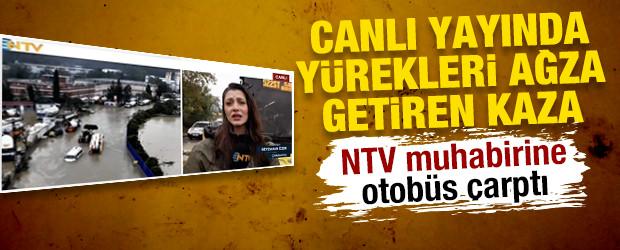 Canlı yayında korku dolu anlar: İETT otob&uuml;s&uuml;n&uuml;n aynası muhabire &ccedil;arptı