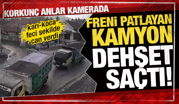 Endonezya'da freni boşalan kum kamyonu dehşet sa&ccedil;tı: Feci kazada gen&ccedil; &ccedil;ift can verdi!